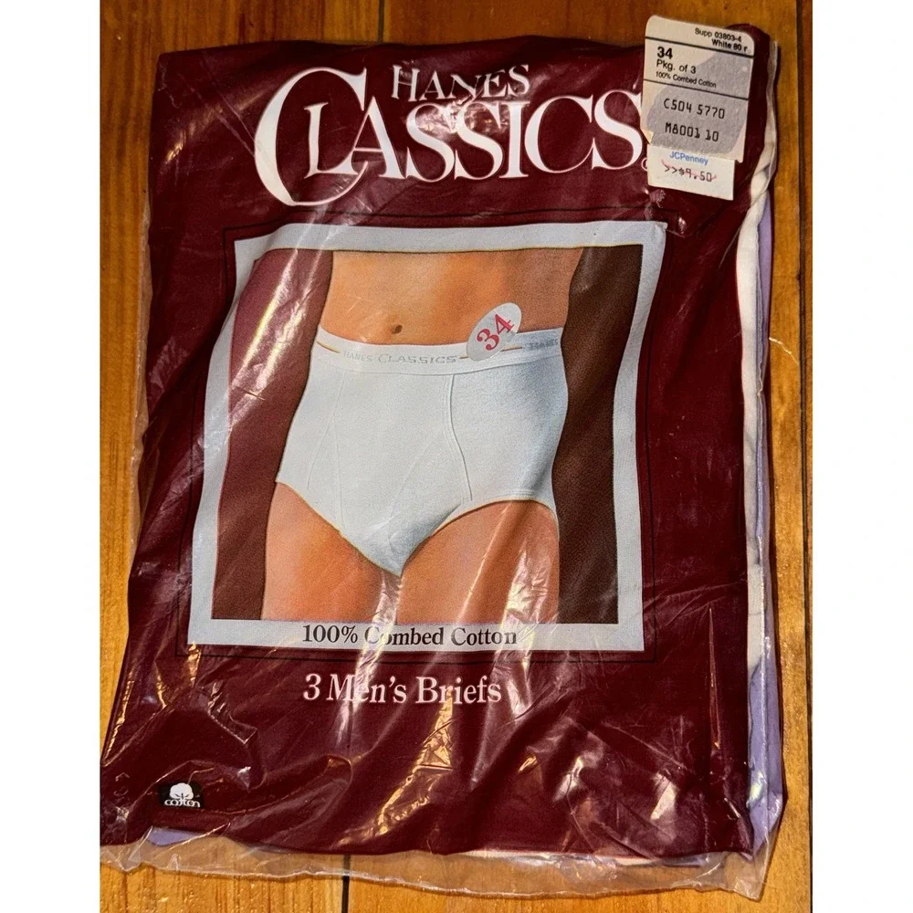 Vtg Hanes Classics 100% Combed Cotton 3 Pk Men's Briefs White Sz 34 1984 USA NIP